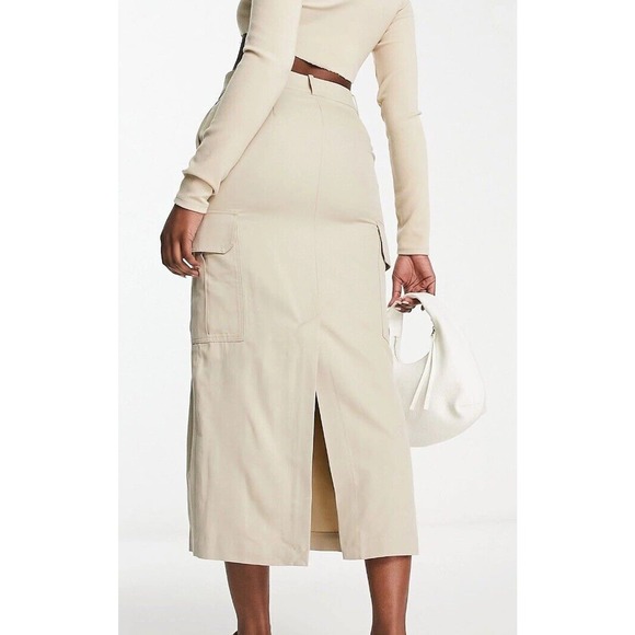 NWT & Other Stories Cargo Midi Skirt Size US 10‎ Beige Khaki Straight Utility - Picture 4 of 11